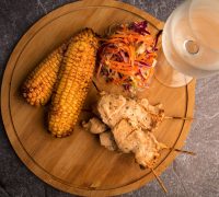 Chicken Kebabs With Grilled Corn & Crunchy Slaw