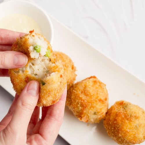 chicken and pea rice balls