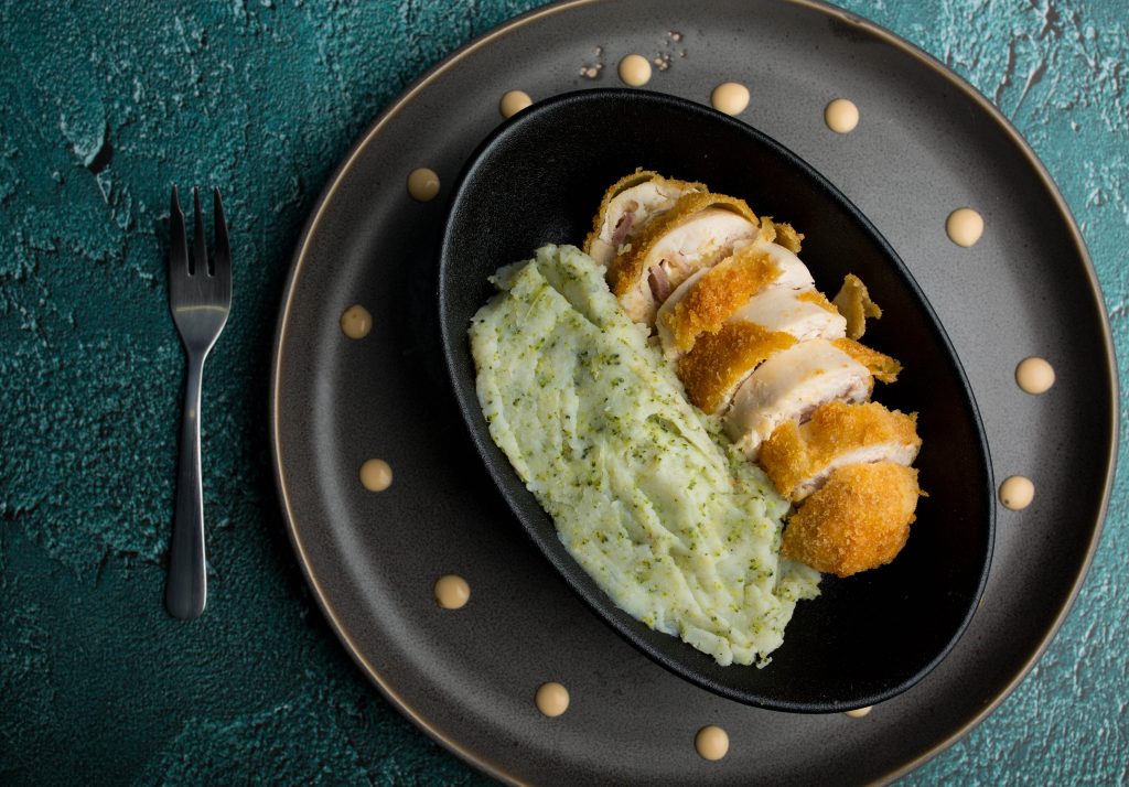 Cheesy Chicken Roll-Ups With Broccoli Mashed Potato