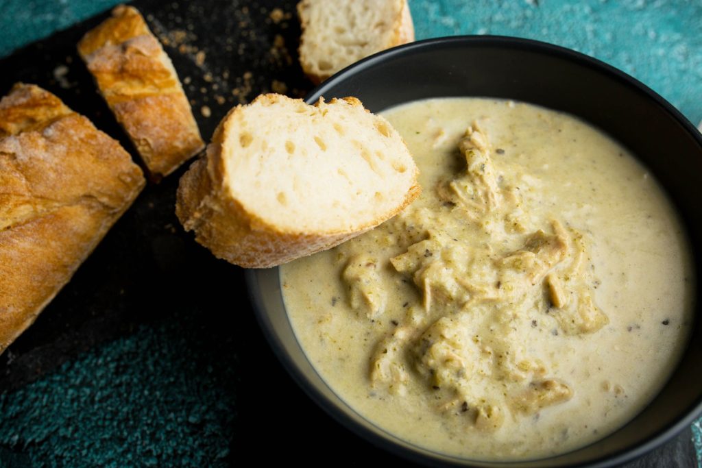 Chicken & Broccoli Soup With Freshly Baked Baguette