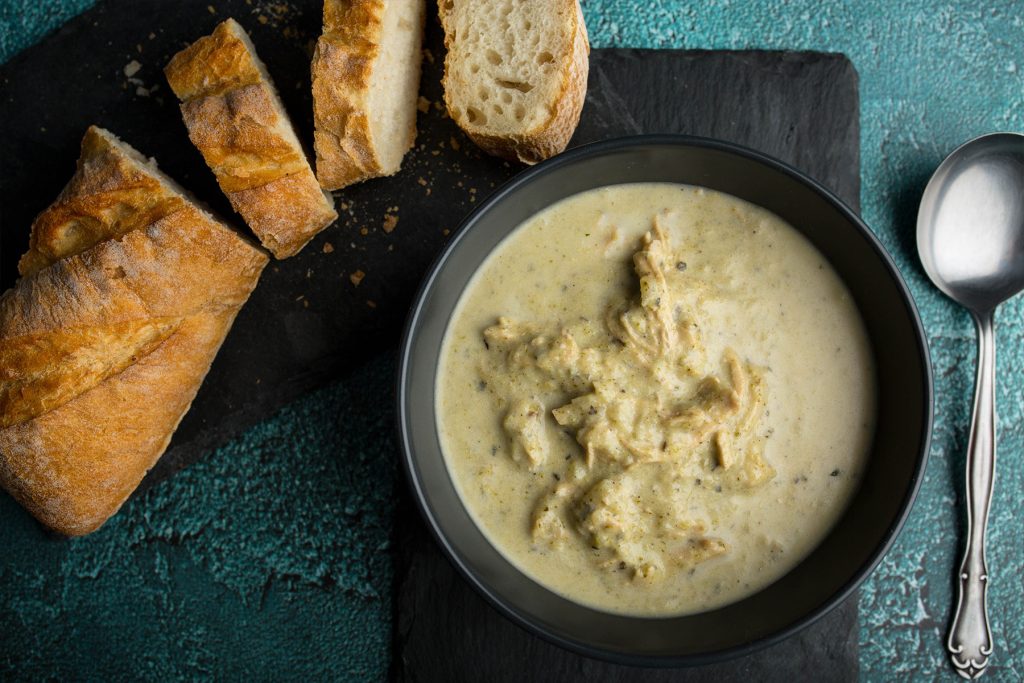 Chicken & Broccoli Soup With Freshly Baked Baguette