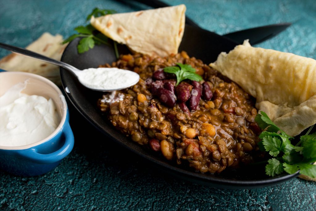 Chili Con Carne With Popped Kidney Beans & Sour Cream recipe