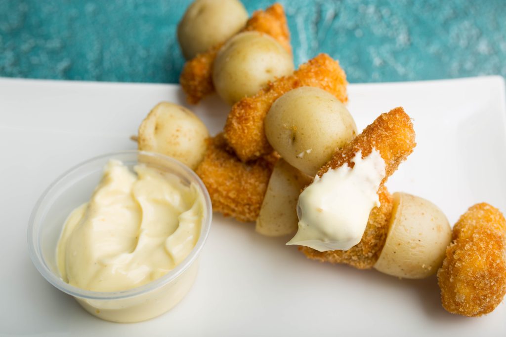 Fish Pops & Baby Potato Skewers With Lemon Mayo
