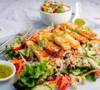 Grilled Halloumi & Couscous Salad With Salsa Verde