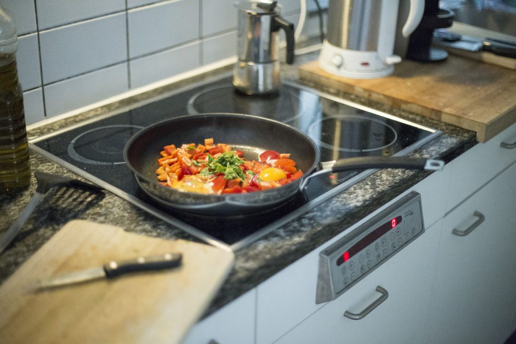 non-stick frying pan on a hob