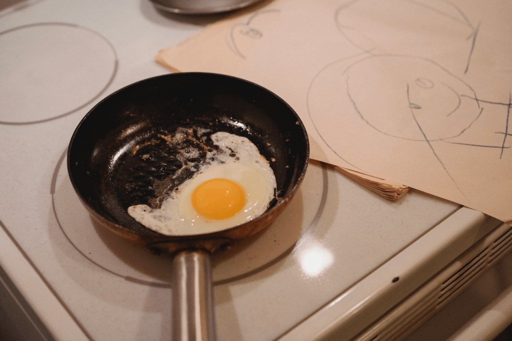 frying pan with a fried egg