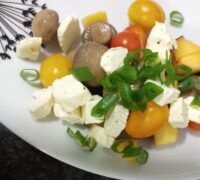 Peach And Pickled Mushroom Salad With Feta, Green Onion And Blueberries