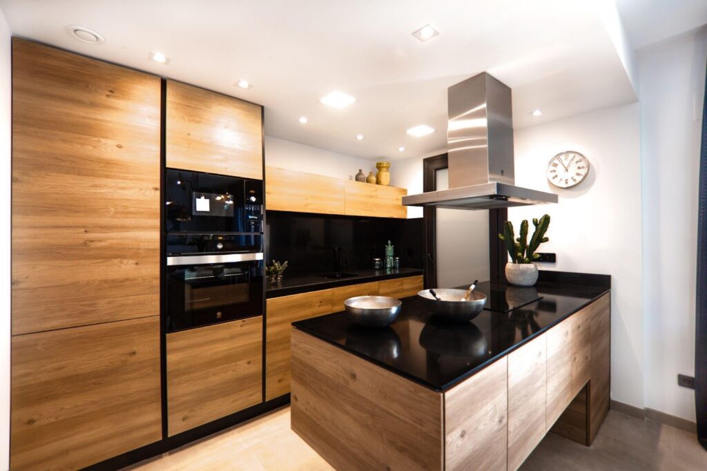 modern kitchen with bright lighting